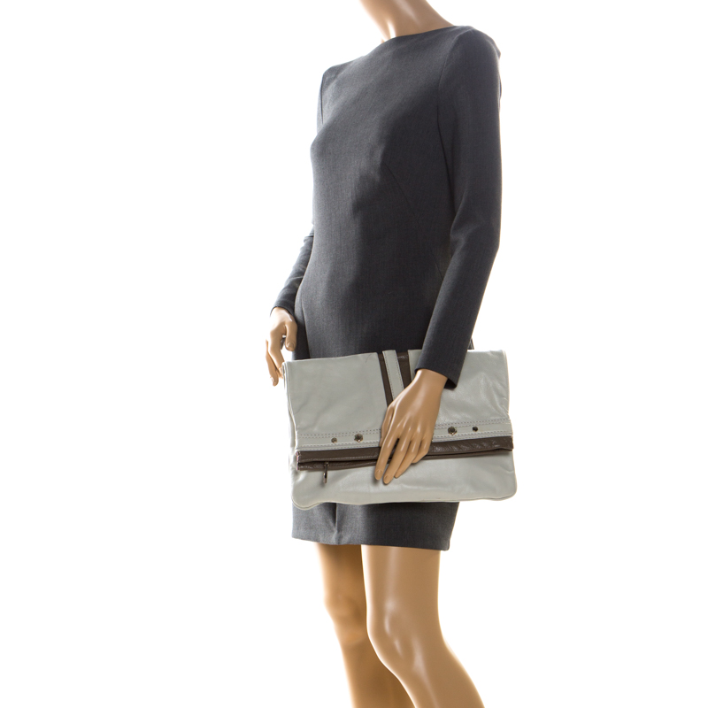 

Marc by Marc Jacobs Light Grey/Brown Leather Magazine Fold Over Clutch