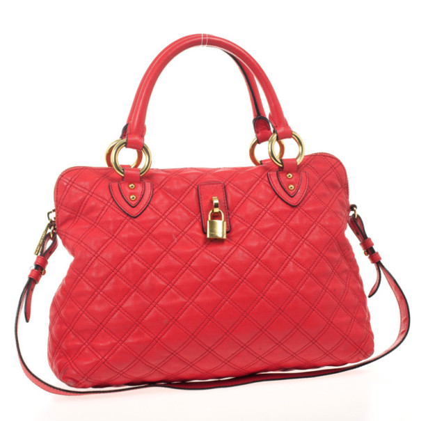 Pre-owned Marc Jacobs Coral Red Quilted Leather Rio Satchel