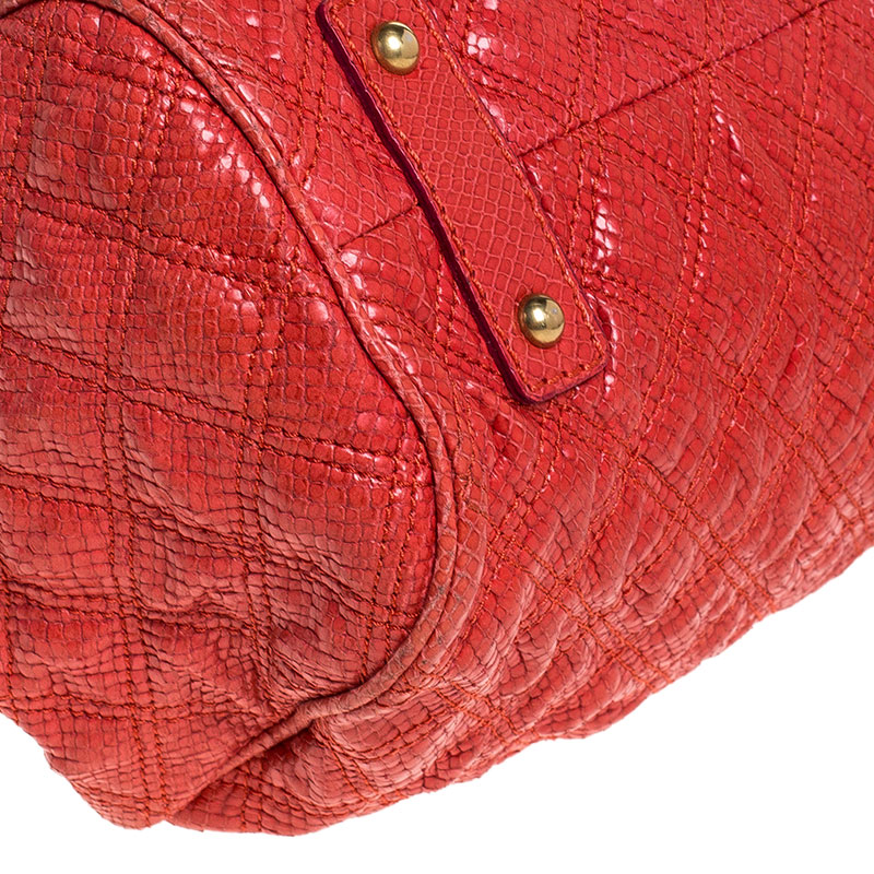 Pre-owned Marc Jacobs Orange Snake Skin Embossed Leather Stam Satchel