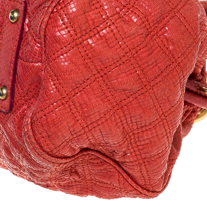Pre-owned Marc Jacobs Orange Snake Skin Embossed Leather Stam Satchel