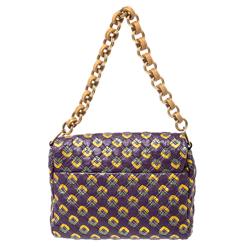 Marc Jacobs Purple Printed Leather Misfit Flap Shoulder Bag