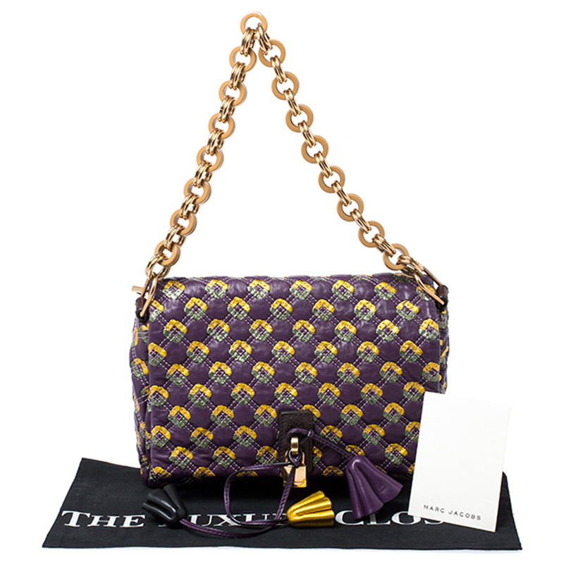 Marc Jacobs Purple Printed Leather Misfit Flap Shoulder Bag