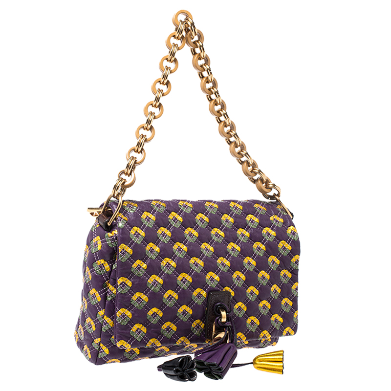 Marc Jacobs Purple Printed Leather Misfit Flap Shoulder Bag
