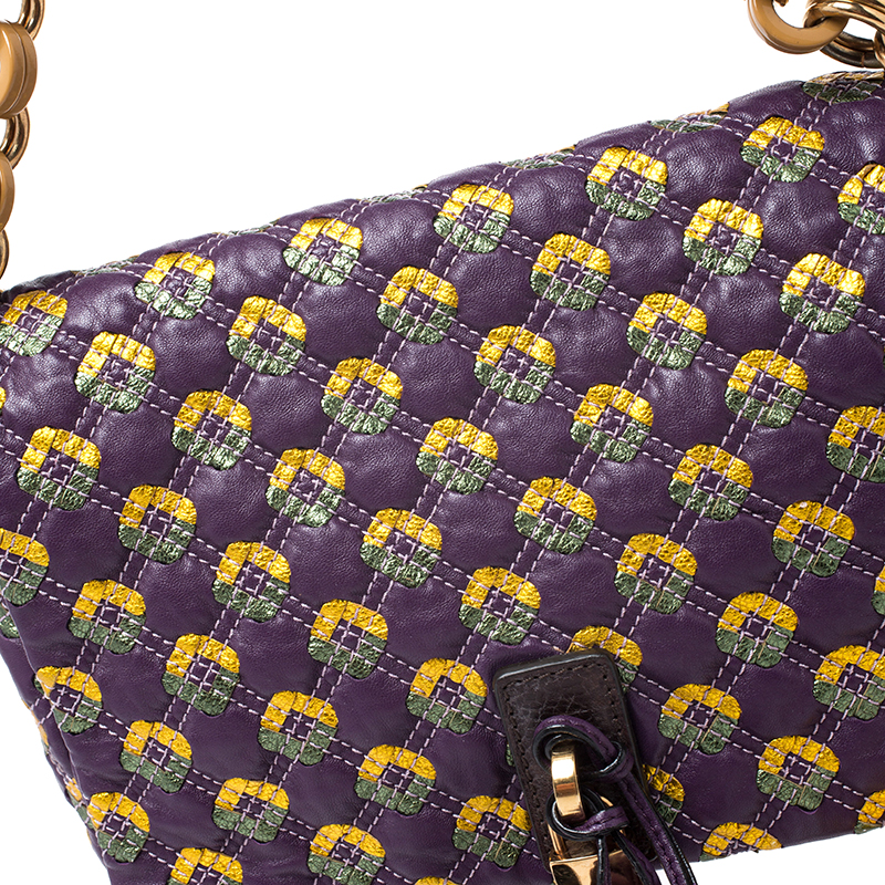 Marc Jacobs Purple Printed Leather Misfit Flap Shoulder Bag