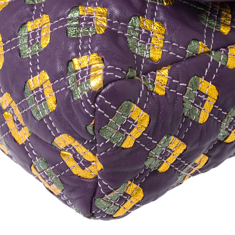 Marc Jacobs Purple Printed Leather Misfit Flap Shoulder Bag