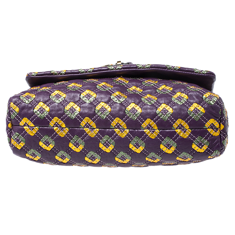 Marc Jacobs Purple Printed Leather Misfit Flap Shoulder Bag