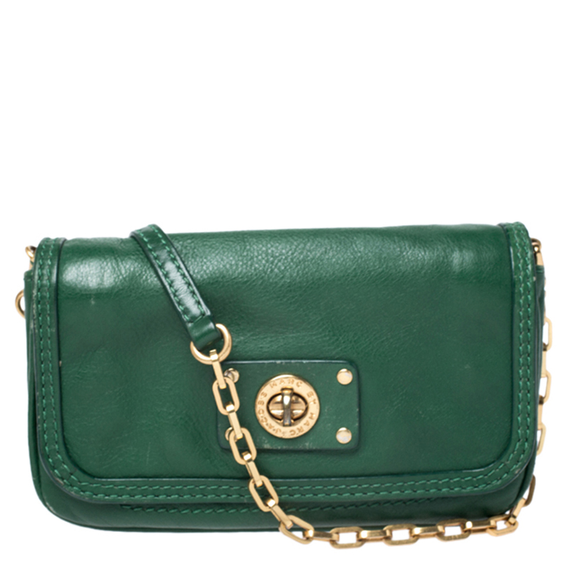 Marc Jacobs Green Leather Turnlock Crossbody Bag