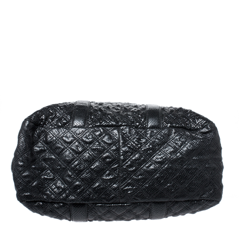 Pre-owned Marc Jacobs Black Quilted Snakeskin Embossed Leather Tote