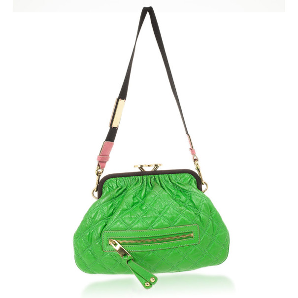 Pre Owned Marc Jacobs Bright Green Quilted Little Stam Bag
