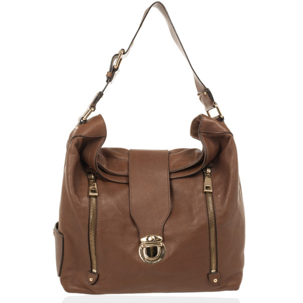 Pre Owned Marc Jacobs Brown Leather Amy With Zippers Hobo
