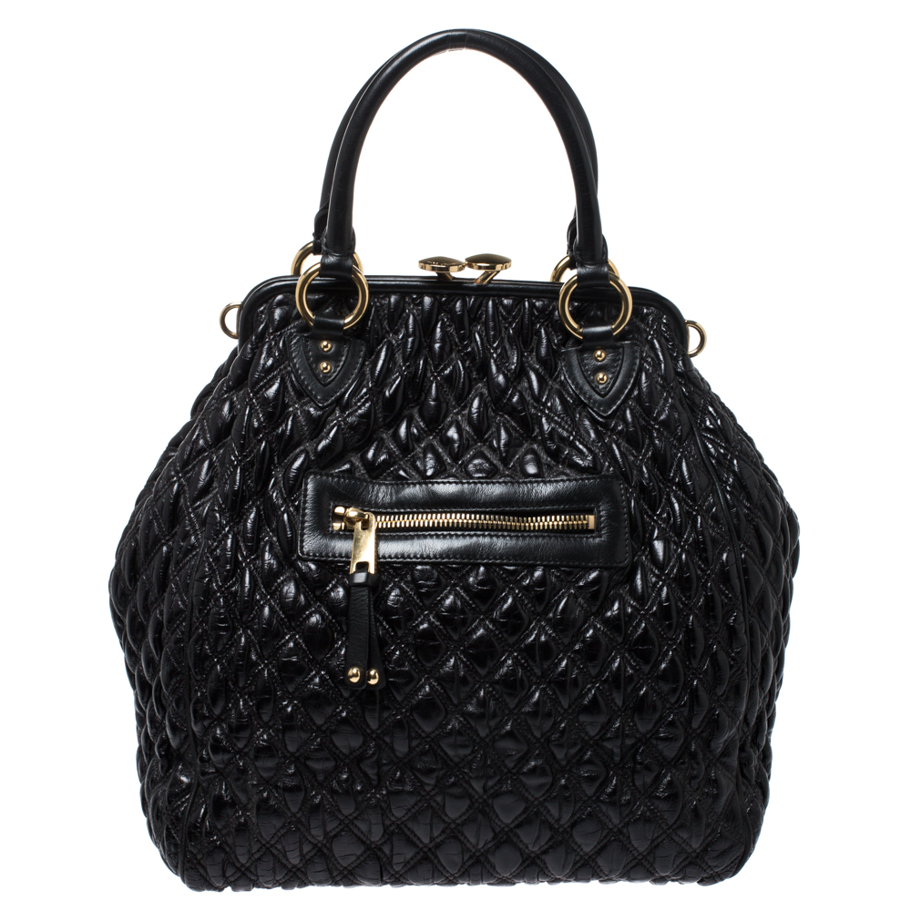 Pre-Owned Marc Jacobs Black Quilted Leather Oversized Stam Bag | ModeSens