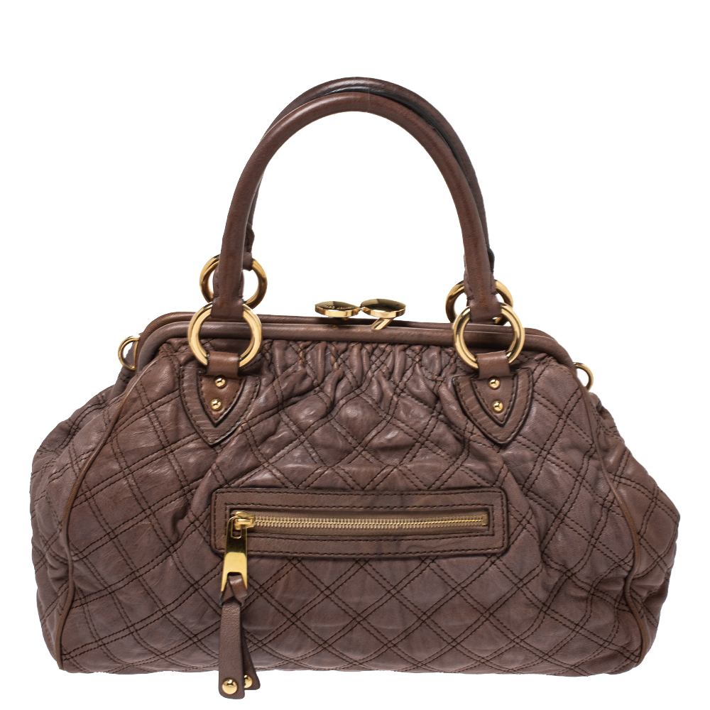 Marc Jacobs Brown Quilted Leather Stam Satchel