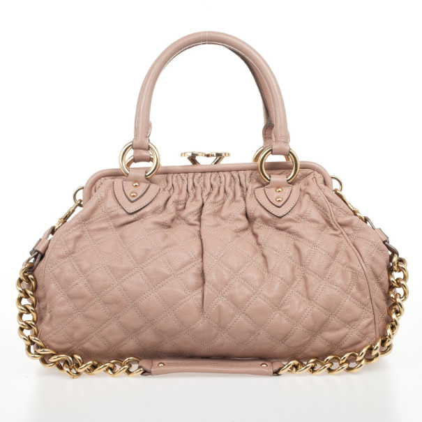 Pre Owned Marc Jacobs Peach Quilted Leather Stam Satchel