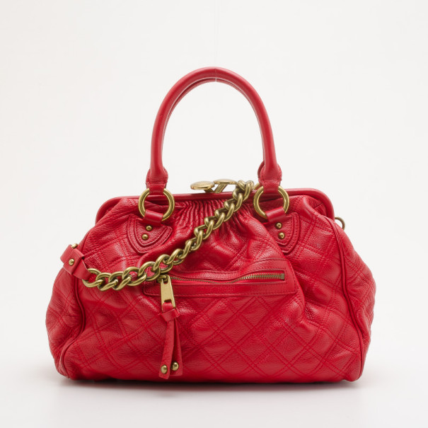 Pre Owned Marc Jacobs Cherry Red Quilted Leather Stam Bag