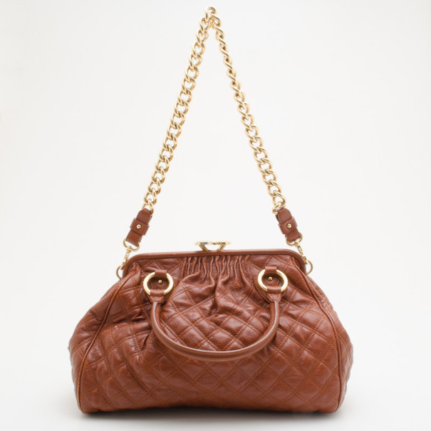 Pre Owned Marc Jacobs Brown Quilted Leather Stam Satchel