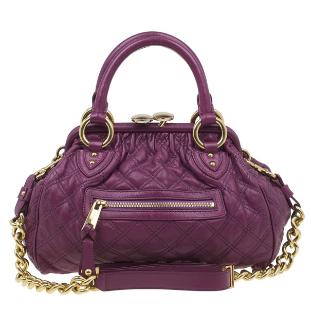 Pre Owned Marc Jacobs Purple Quilted Leather Stam Satchel