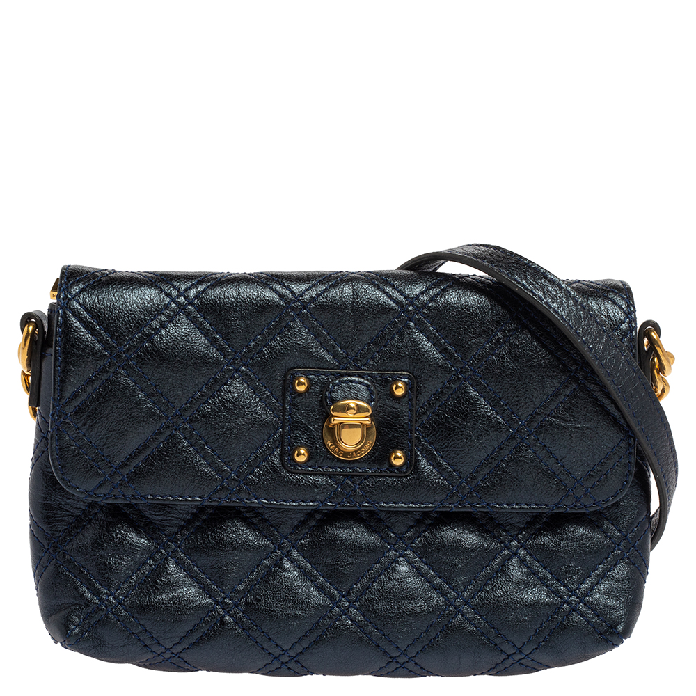 Pre-owned Marc Jacobs Metallic Blue Quilted Leather Flap Shoulder Bag