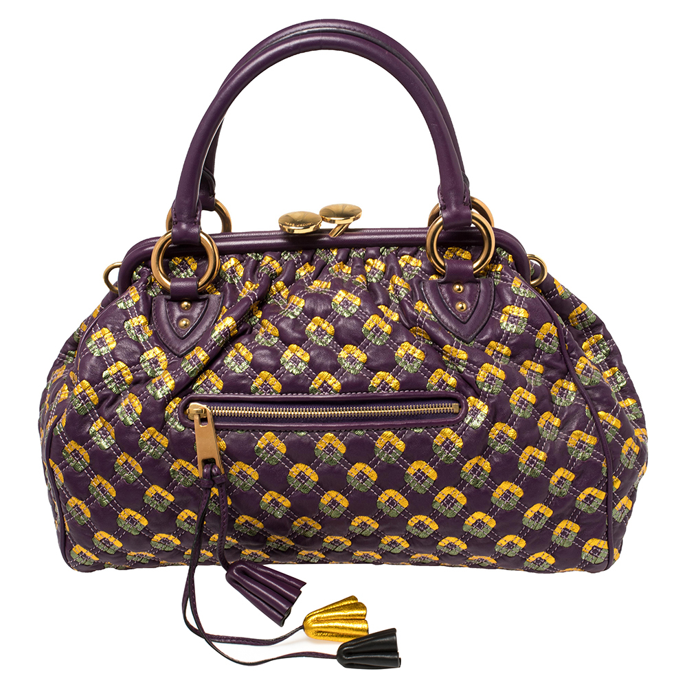 Pre-owned Marc Jacobs Purple/gold Quilted Print Leather Stam Satchel