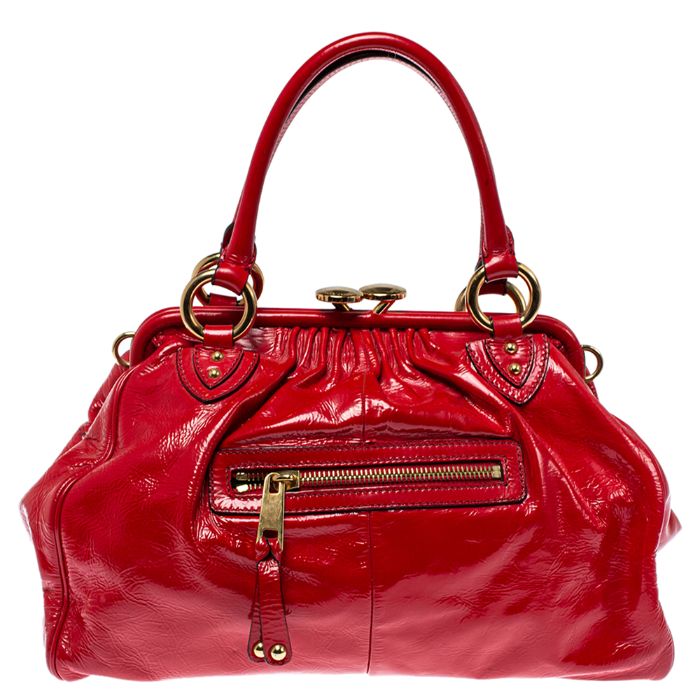 Pre-owned Marc Jacobs Red Patent Leather Stam Satchel