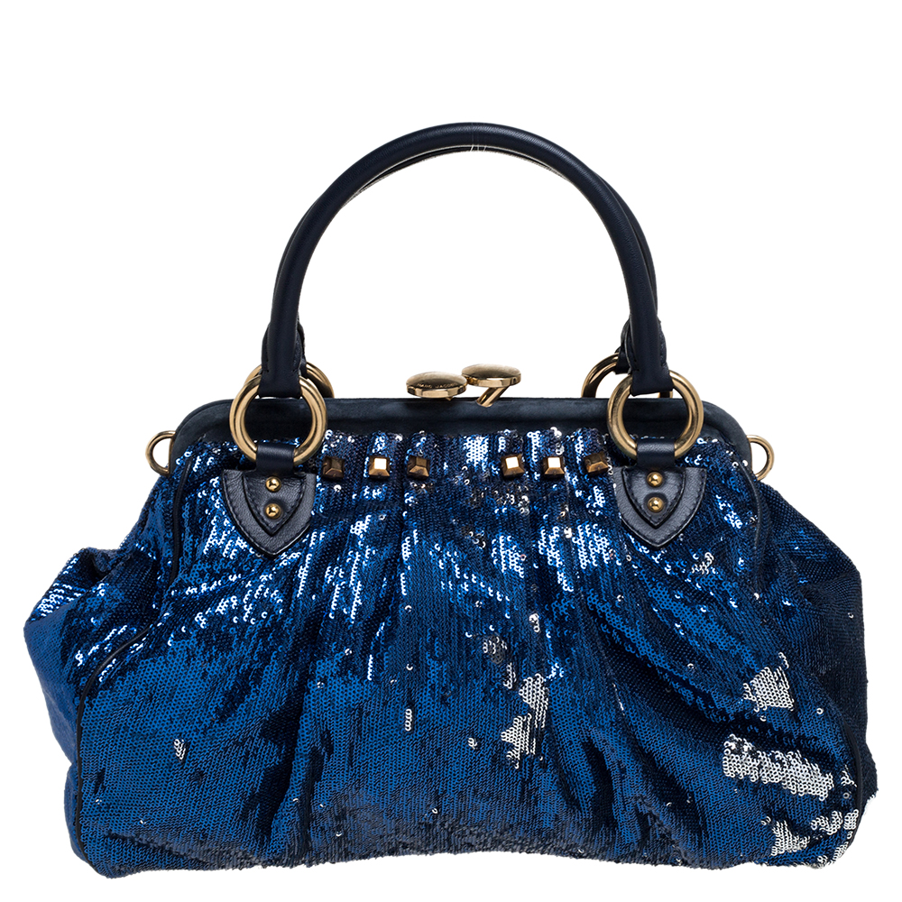 Pre-owned Marc Jacobs Blue Sequins And Suede Stam Satchel