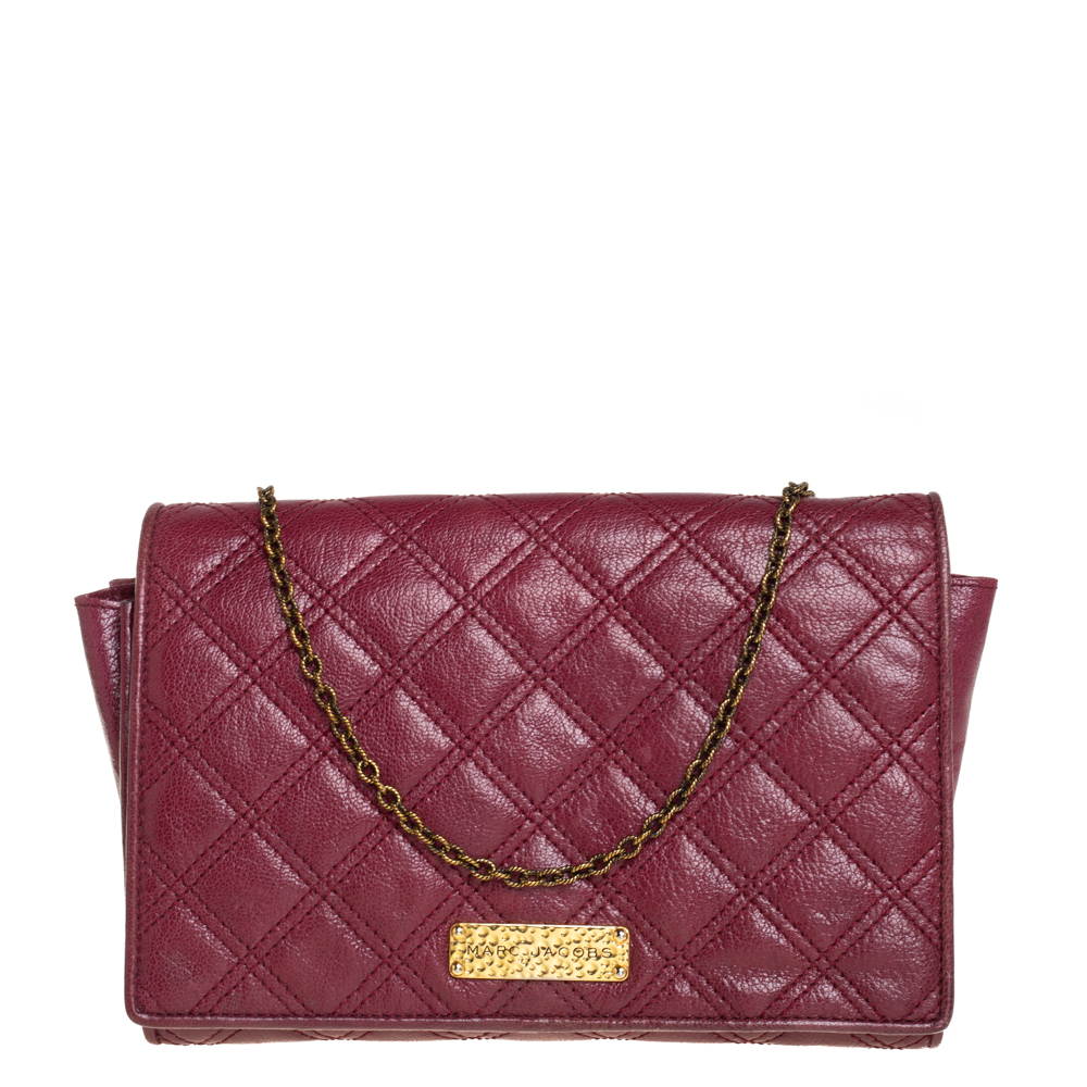Pre-owned Marc Jacobs Burgundy Quilted Leather Flap Chain Clutch