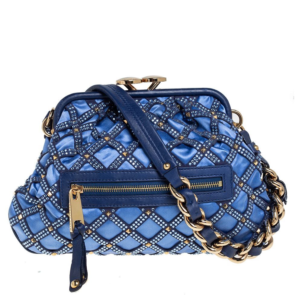 Pre-owned Marc Jacobs Blue Satin Crystal Embellished Stam Shoulder Bag