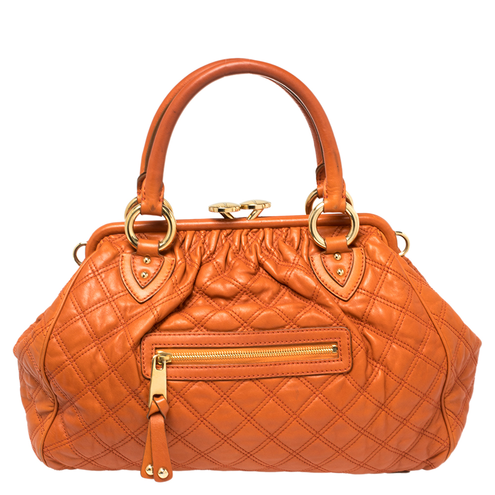 Pre-owned Marc Jacobs Orange Quilted Leather Stam Satchel