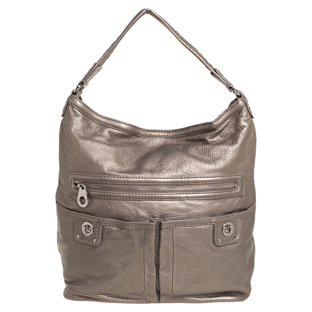Pre-owned Marc Jacobs Metallic Soft Leather Double Pocket Shoulder Bag