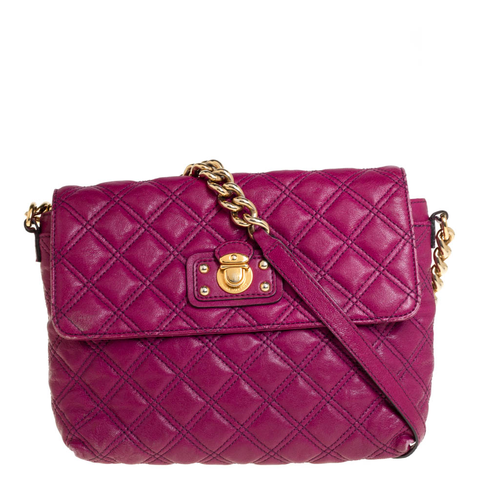 Pre-owned Marc Jacobs Dark Magenta Quilted Leather Single Shoulder Bag In Pink