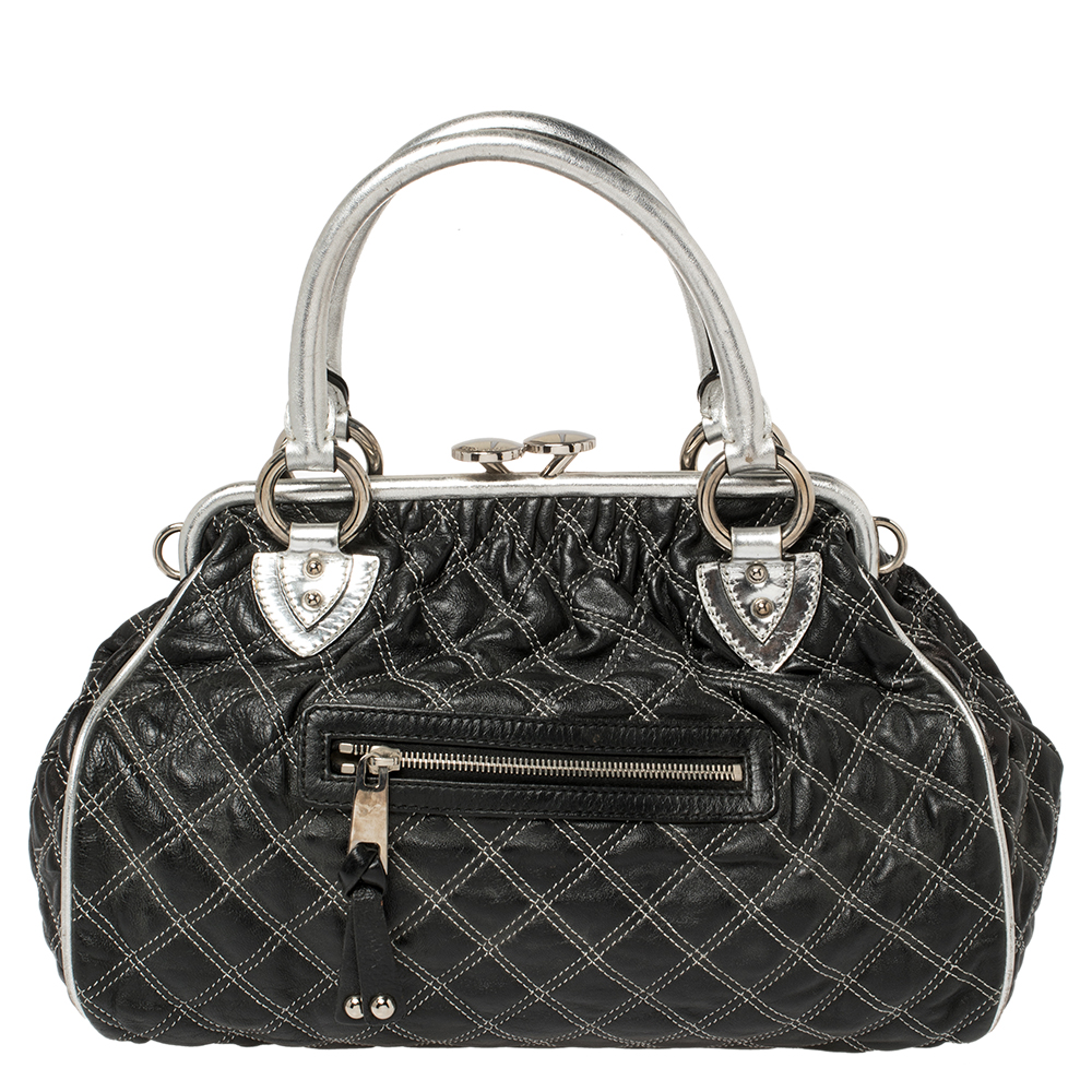 Pre-owned Marc Jacobs Black/silver Quilted Leather Stam Satchel