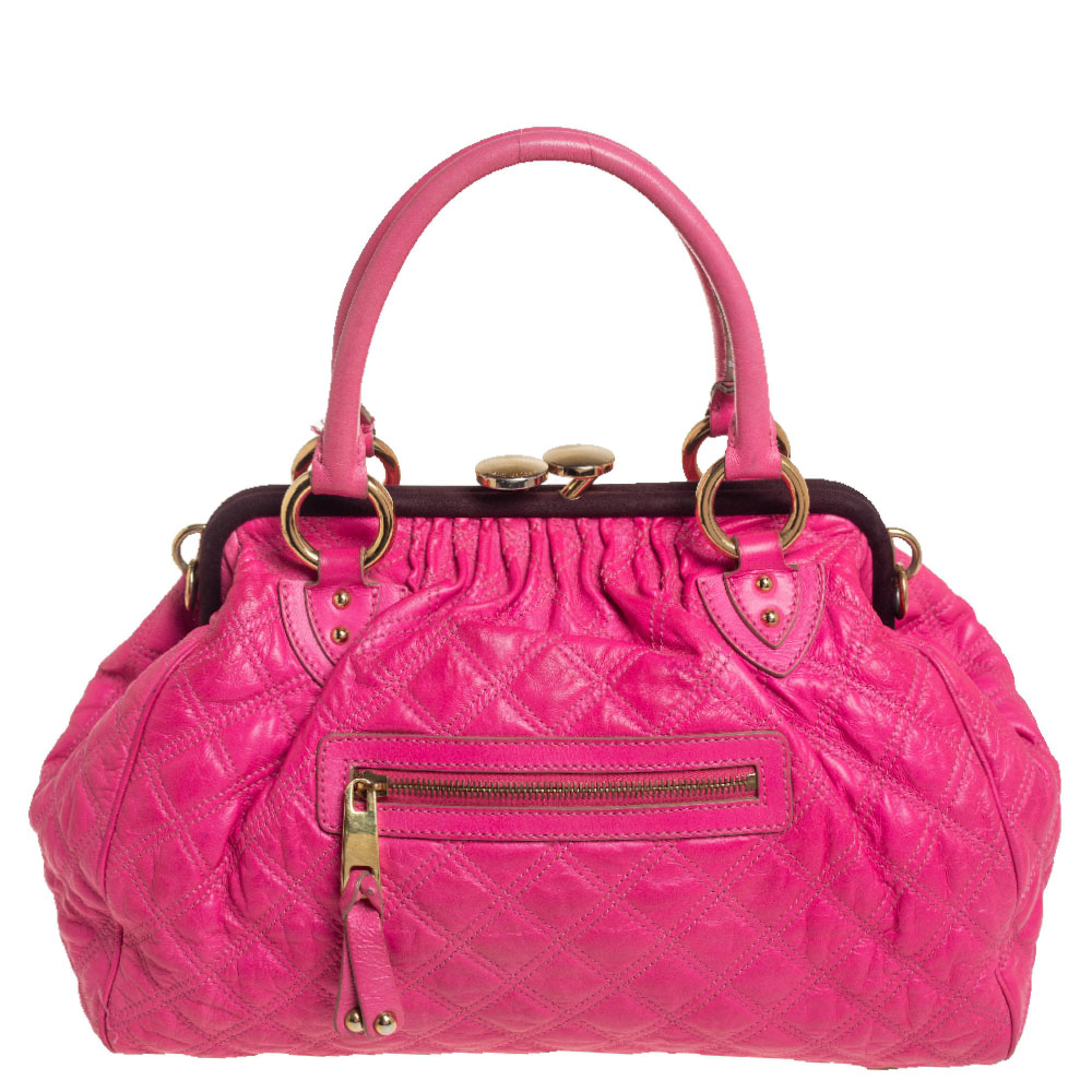 Pre-owned Marc Jacobs Neon Pink Quilted Leather Stam Satchel | ModeSens