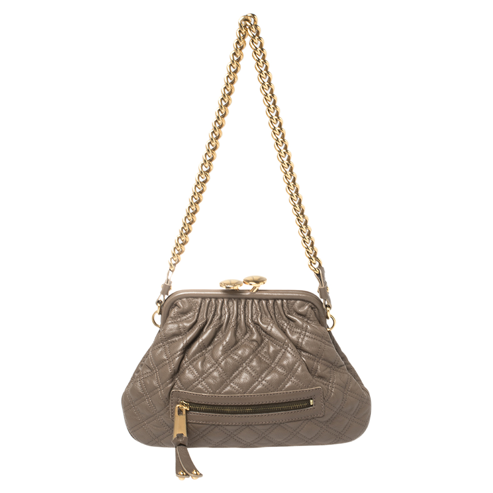 Click to view more detailed imagery on our partner's website Pre-owned Marc Jacobs Taupe Quilted Leather Little Stam Shoulder Bag In Grey