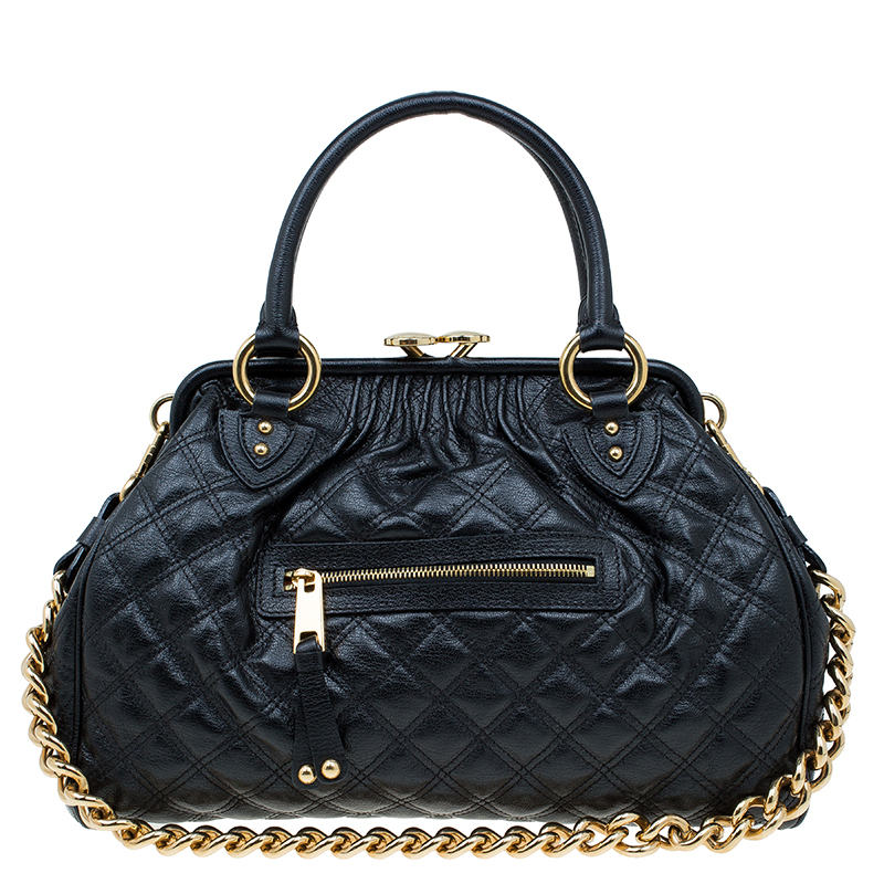 Pre Owned Marc Jacobs Black Quilted Leather Stam Satchel