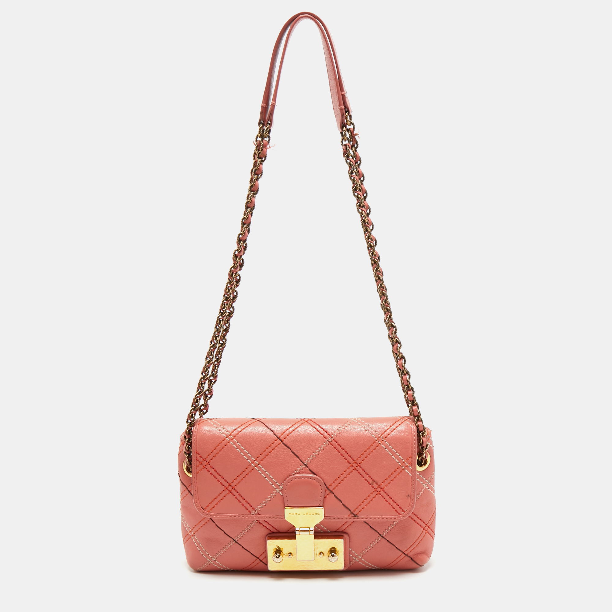 

Marc Jacobs Peach Quilted Leather Flap Crossbody Bag, Orange
