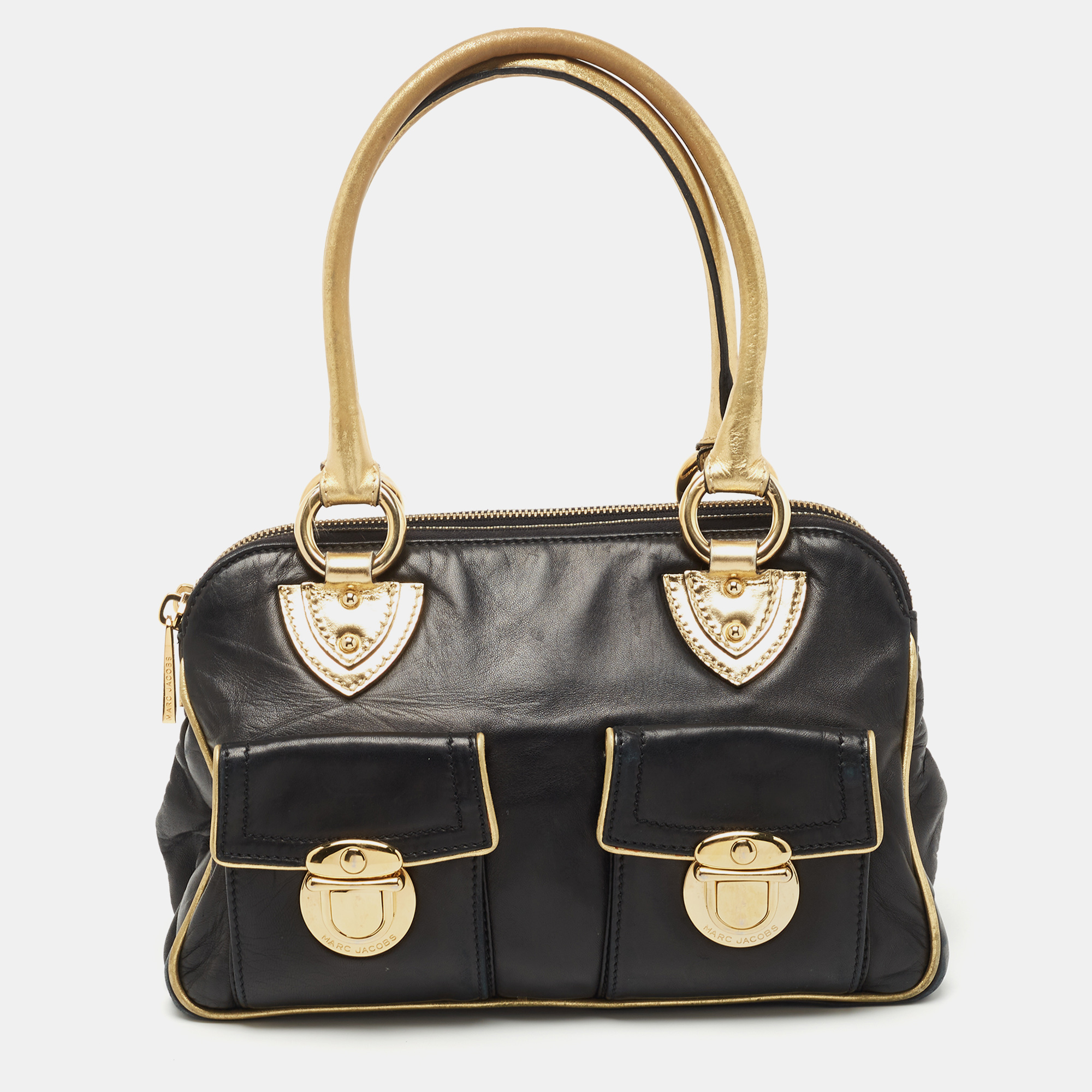 Pre-owned Marc Jacobs Black/gold Leather Classic Blake Satchel