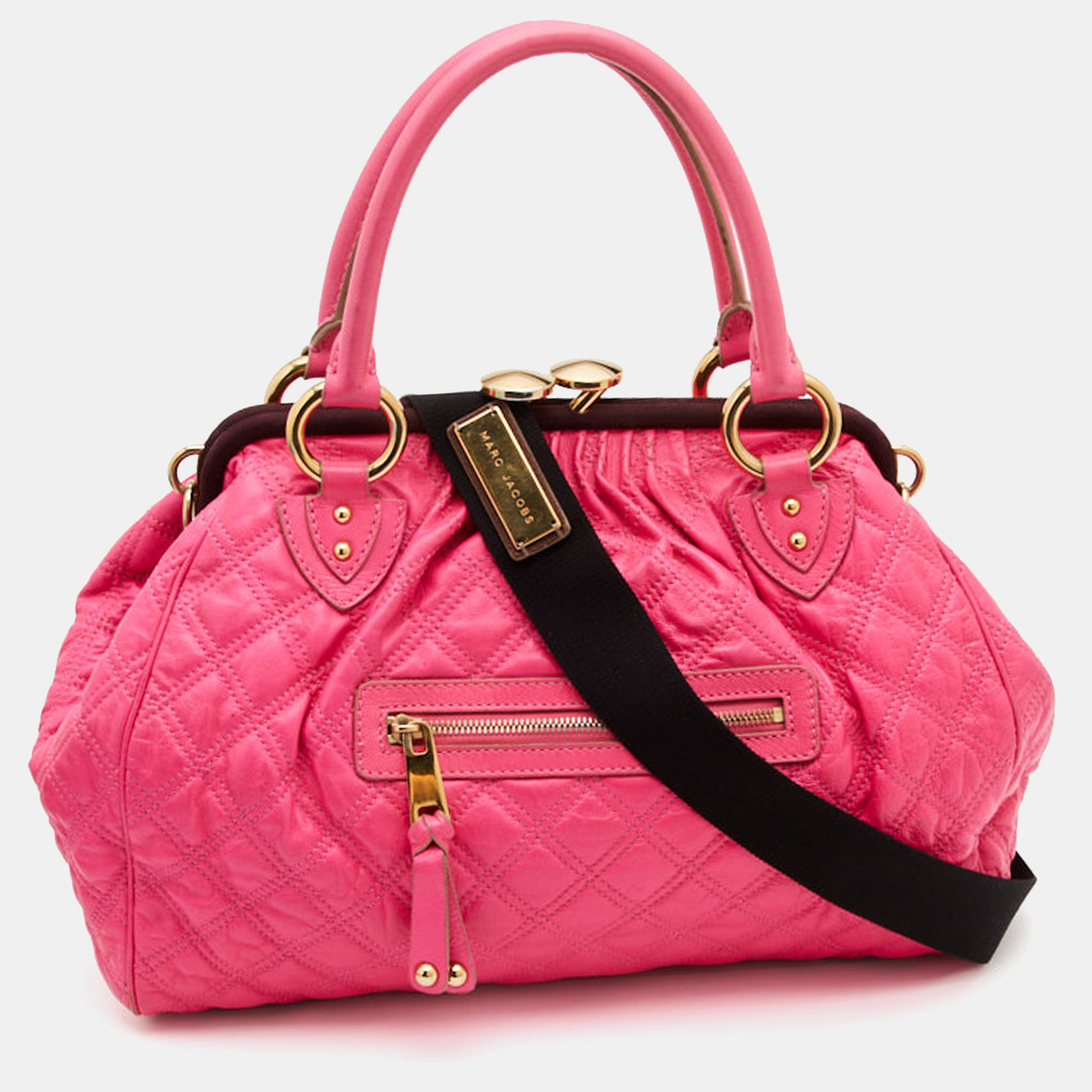 Pre-owned Marc Jacobs Neon Pink Quilted Leather Stam Satchel
