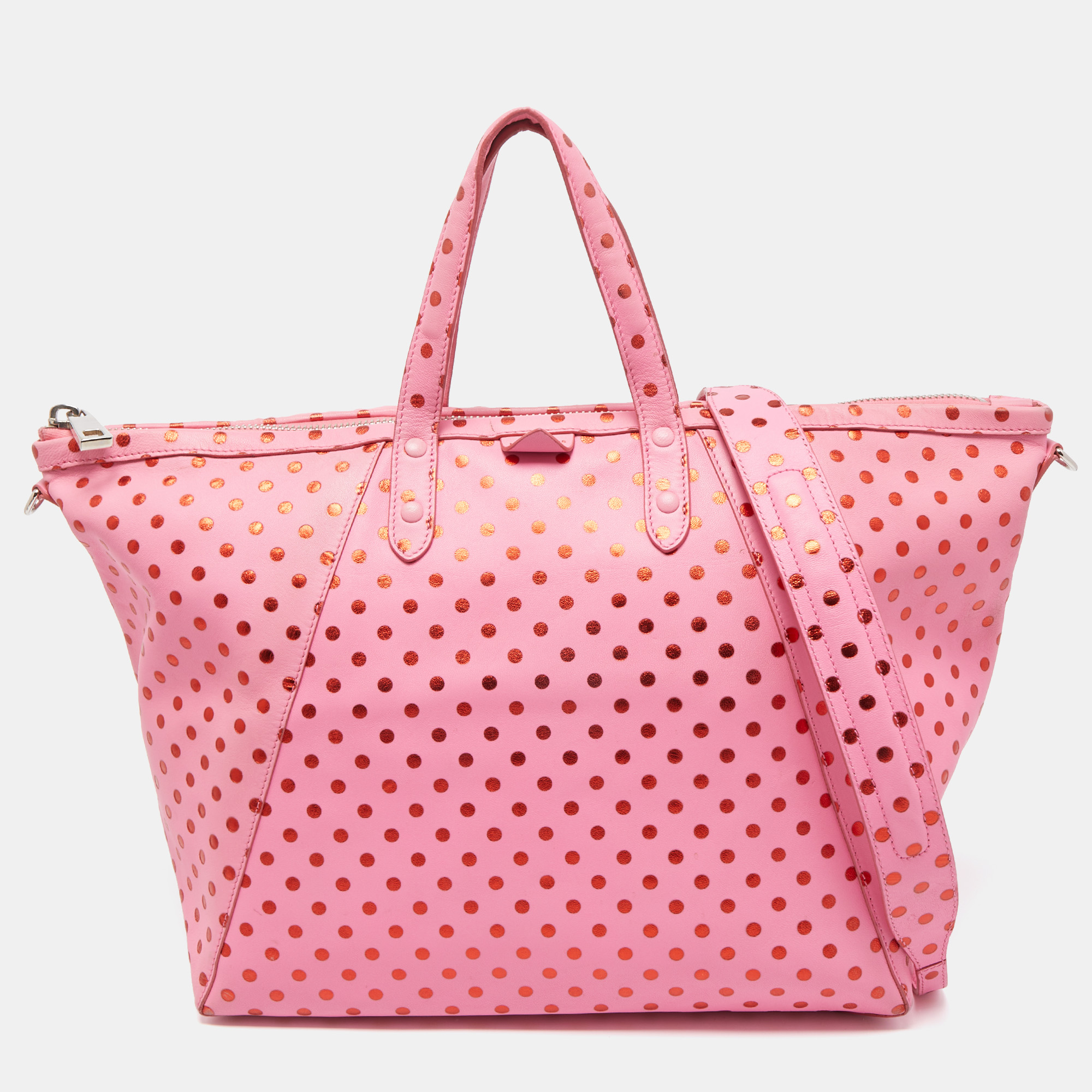 Pre-owned Marc Jacobs Pink Leather Polka Dot Zip Tote