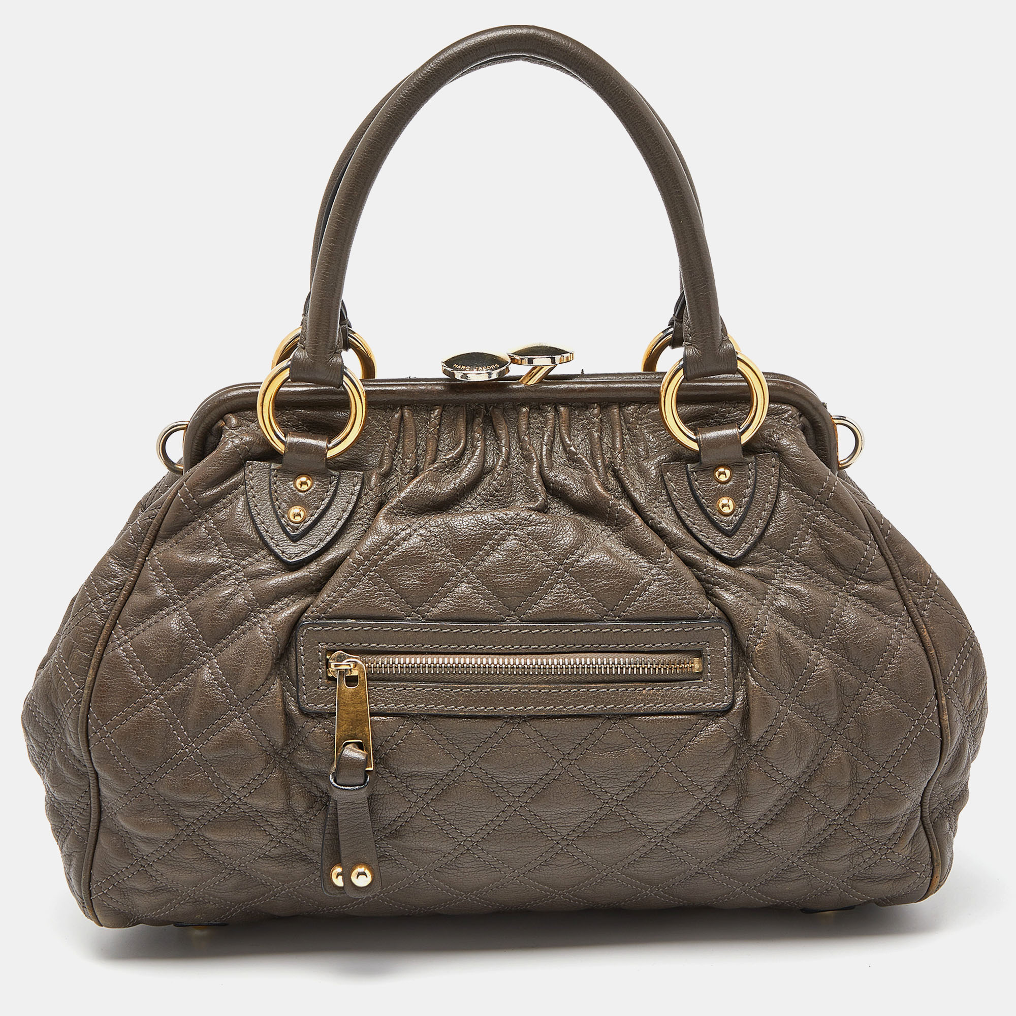 Pre-owned Marc Jacobs Khaki Beige Quilted Leather Stam Satchel