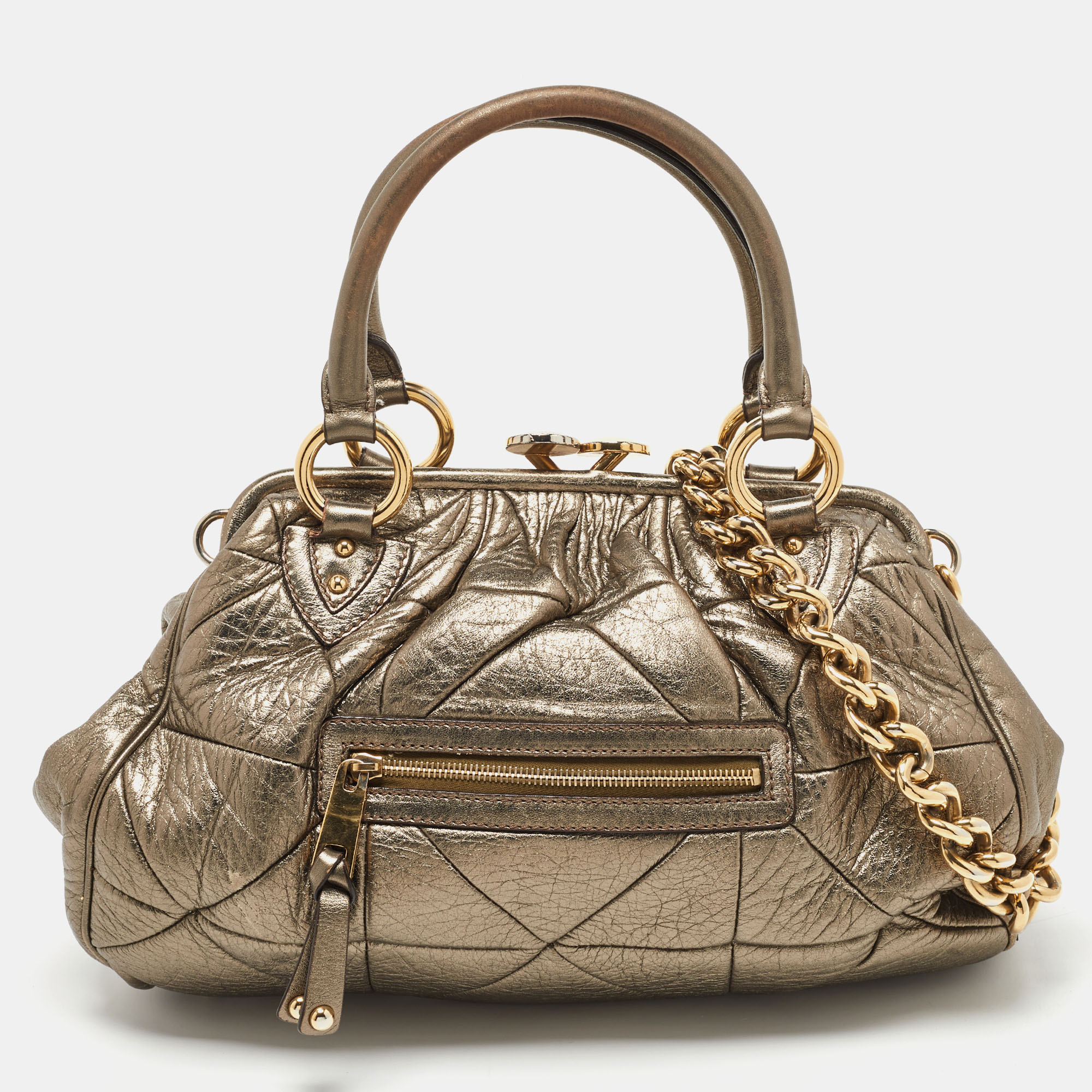 Pre-owned Marc Jacobs Gold Crinkled Leather Stam Satchel
