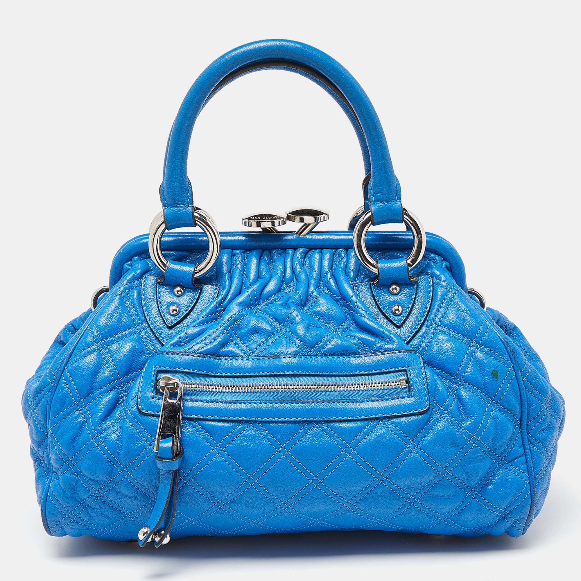 Pre-owned Marc Jacobs Blue Leather Mini Stam Satchel