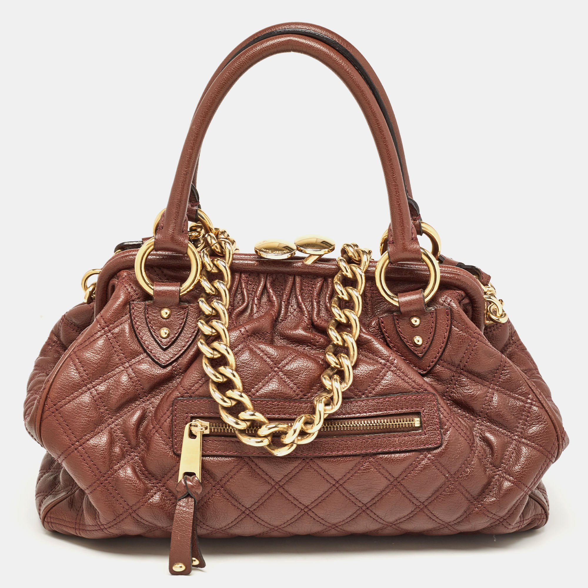 Pre-owned Marc Jacobs Burgundy Quilted Leather Stam Satchel