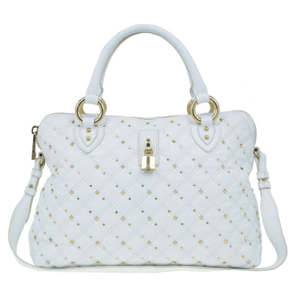 Pre Owned Marc Jacobs White Leather Large Rio Stardust Studded Satchel