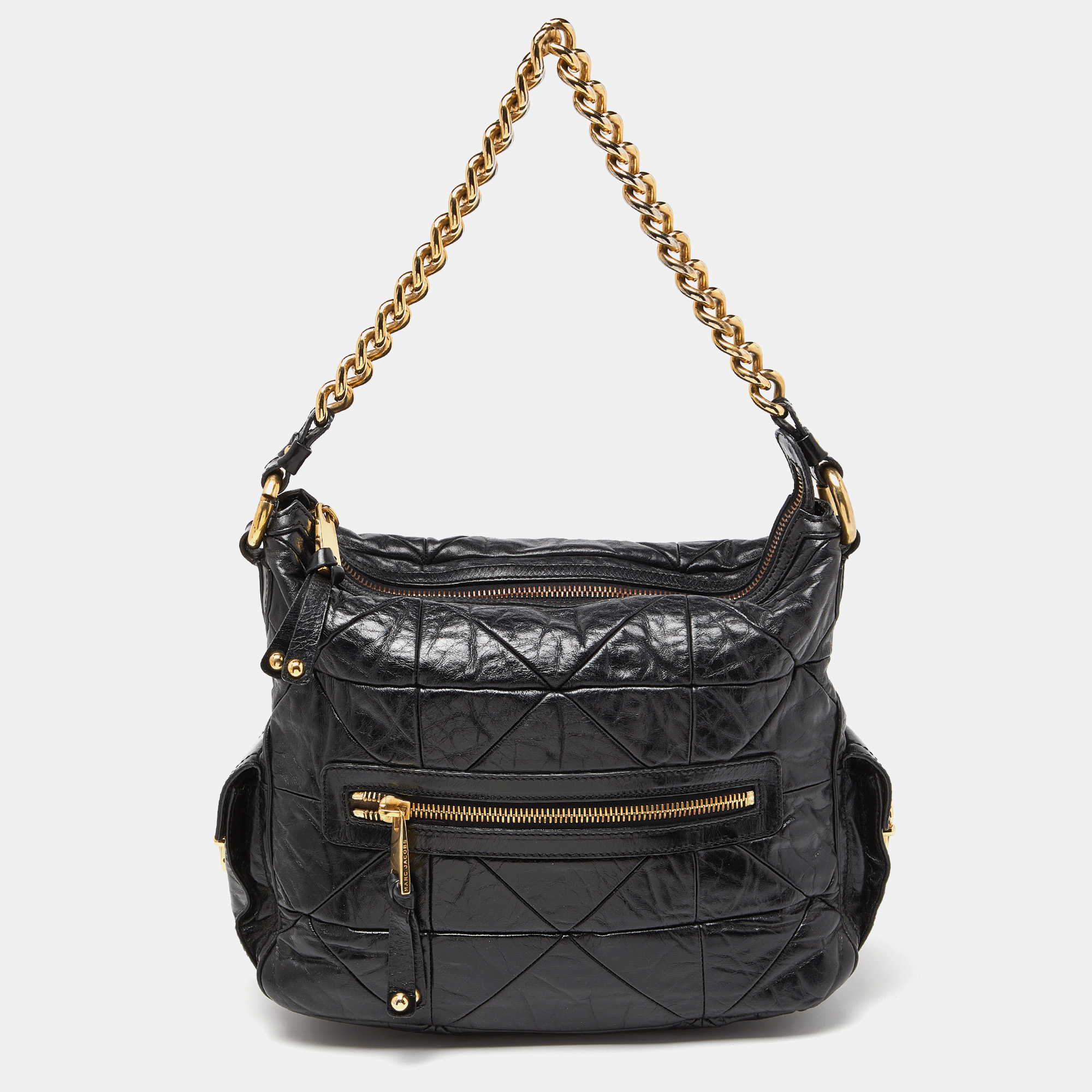 Pre Owned Marc Jacobs Black Quilted Glossy Leather Multipocket Hobo
