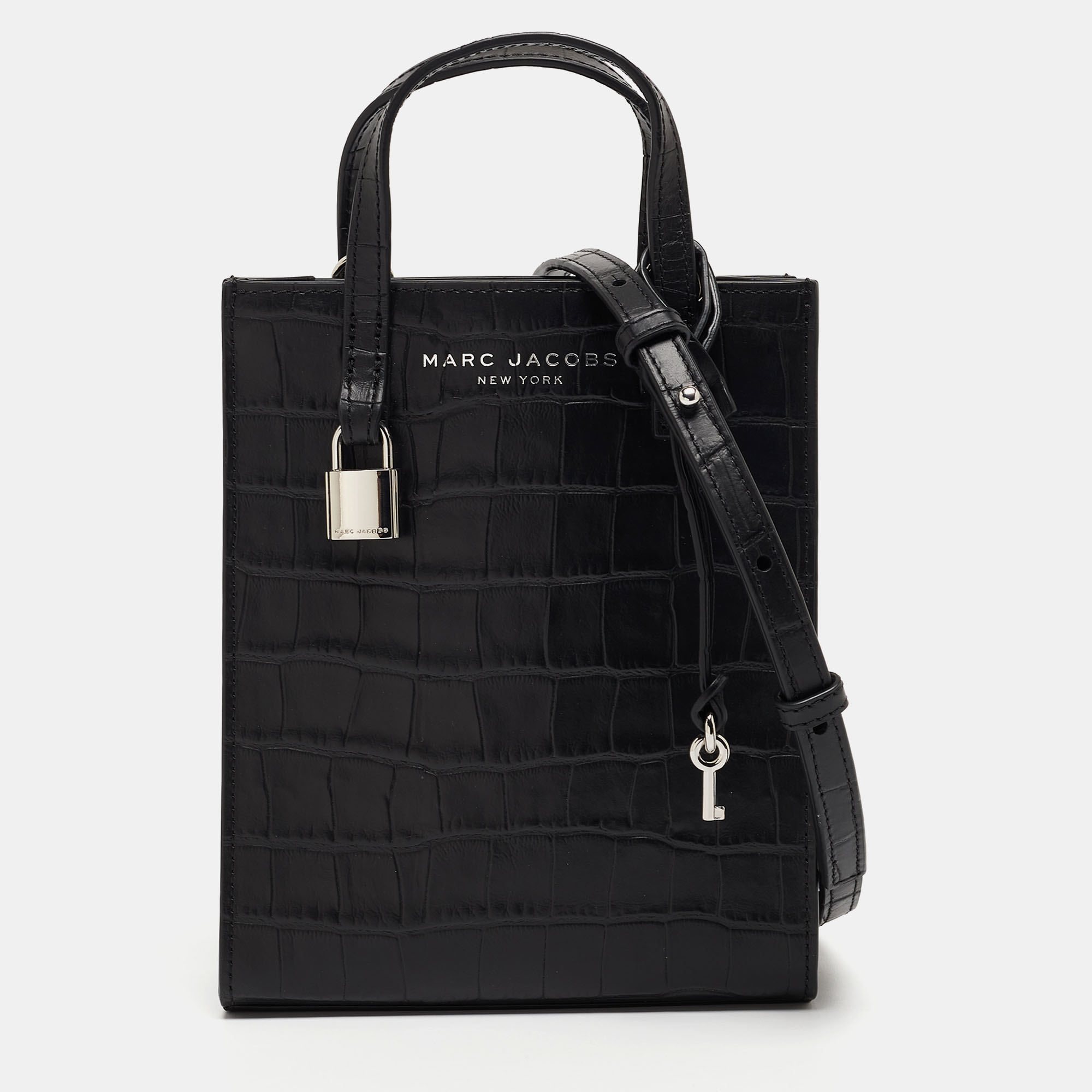 Pre-owned Marc Jacobs Black Croc Embossed Leather Micro Tote