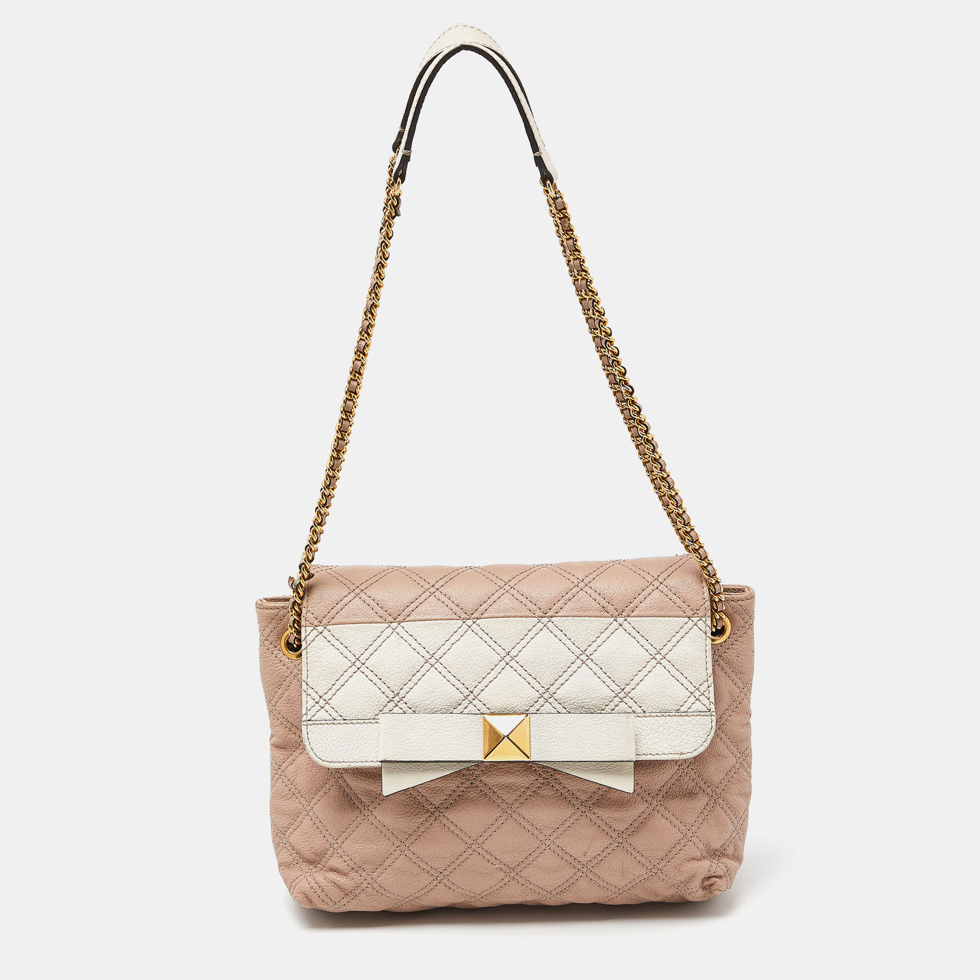 Pre-owned Marc Jacobs Pink/white Quilted Leather Bow Shoulder Bag