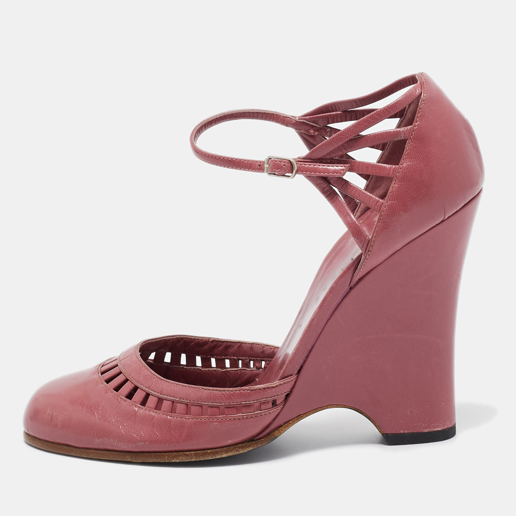 

Marc Jacobs Pink Leather Ankle Strap Wedge Pumps Size