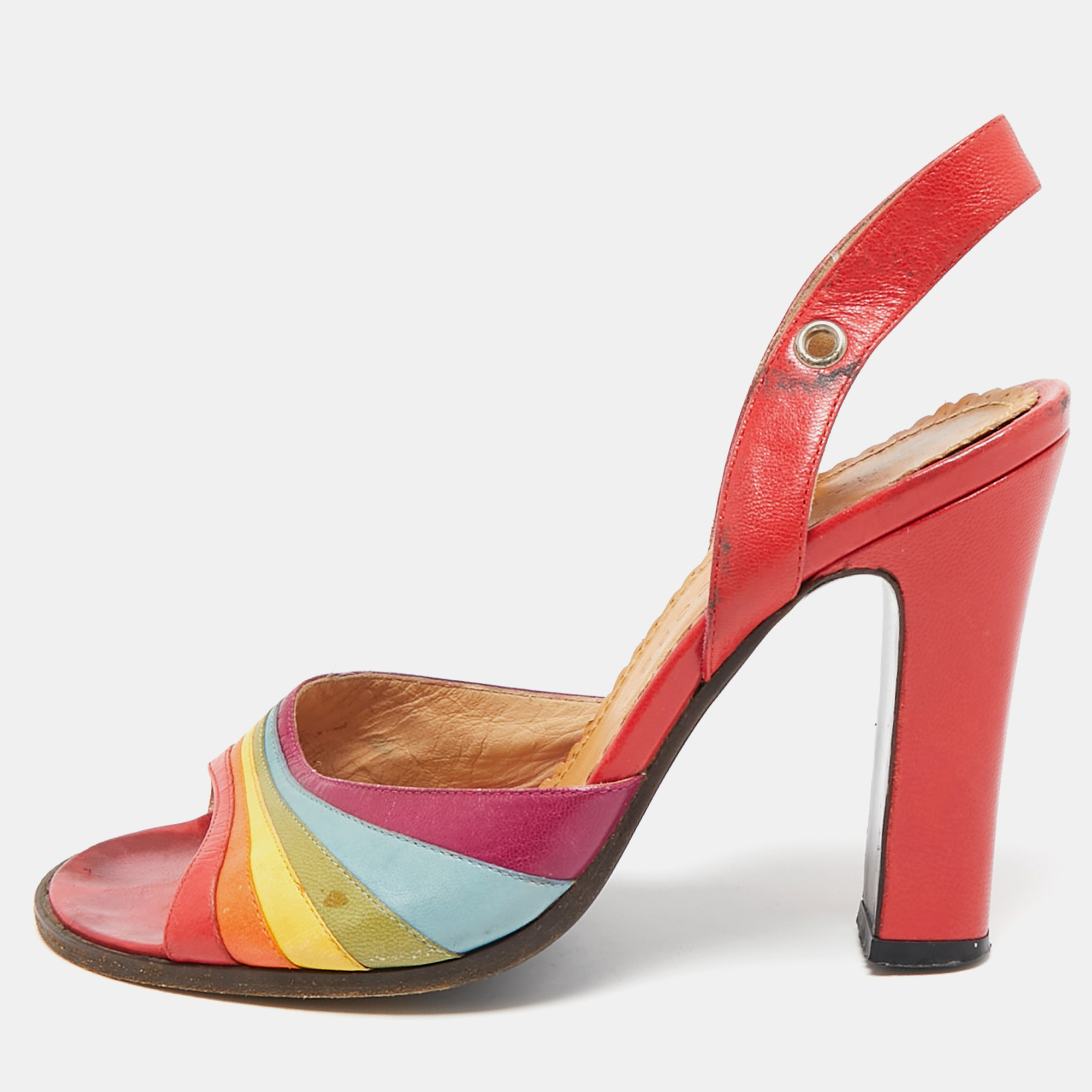 

Marc Jacobs Multicolor Leather Open Toe Slingback Sandals Size