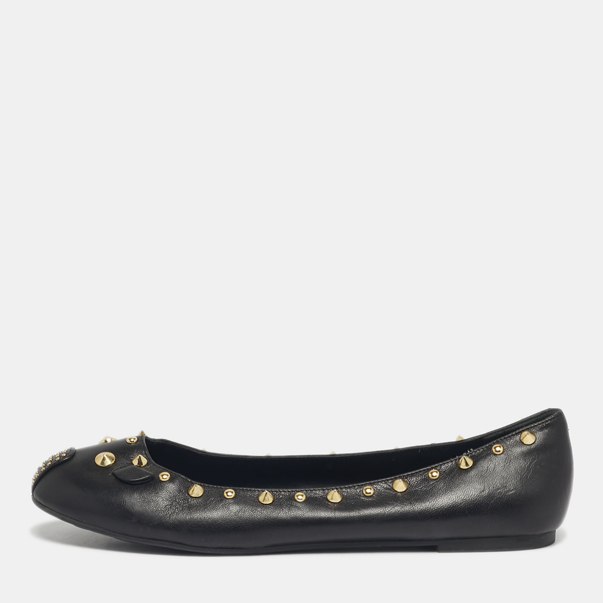 Pre-owned Marc Jacobs Marc By  Black Leather Spike Mouse Ballet Flats Size 40