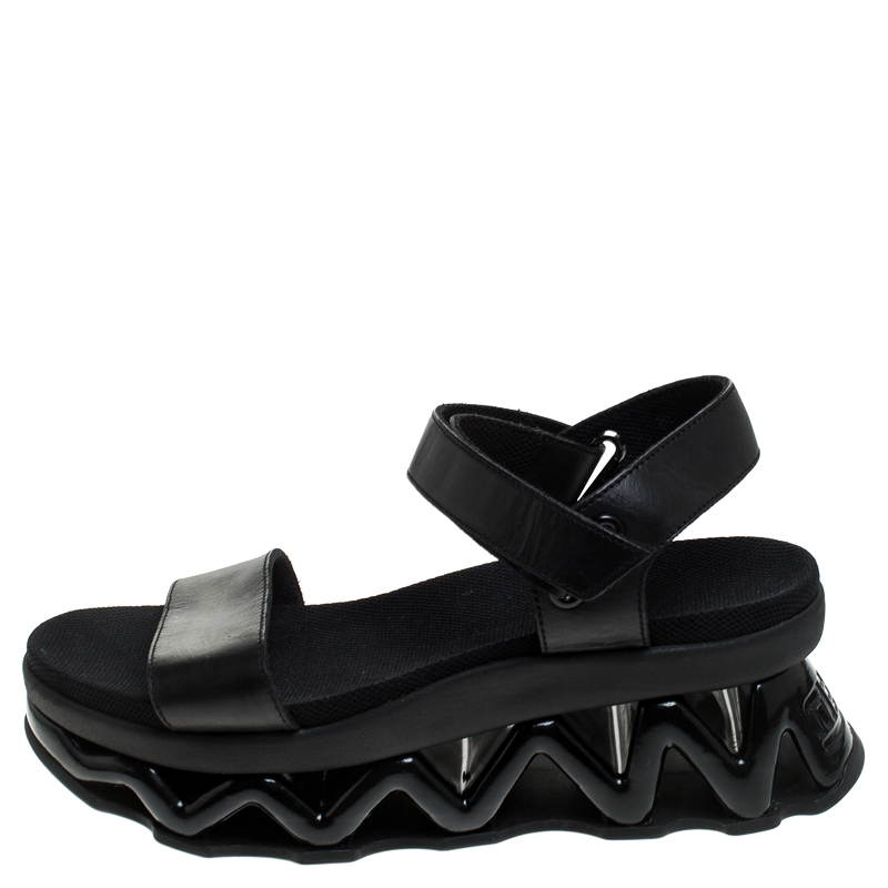 

Marc by Marc Jacobs Black Leather Zigzag Platform Ankle Strap Sandals Size