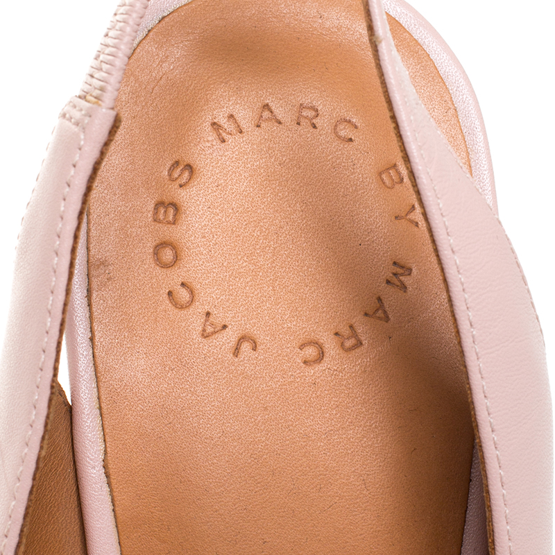 Pre-owned Marc Jacobs Marc By  Blush Pink/beige Leather Open Toe Slingback Sandals Size 38